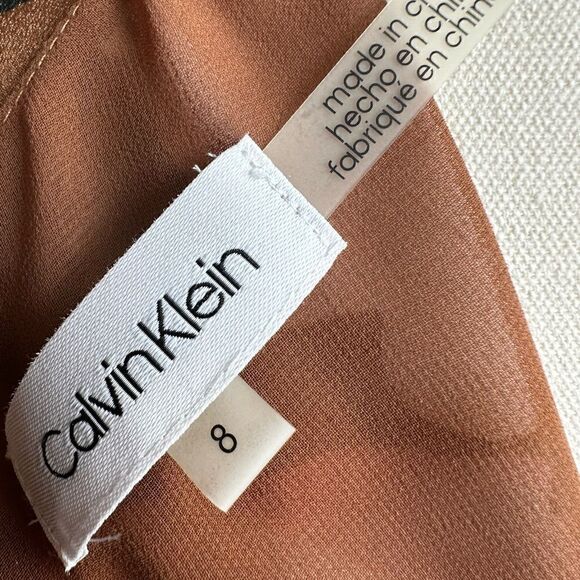 Calvin Klein Size 8 Sleeveless Brown Floral Print Belt w/Ruffle Hem Spring Dress - Picture 11 of 15